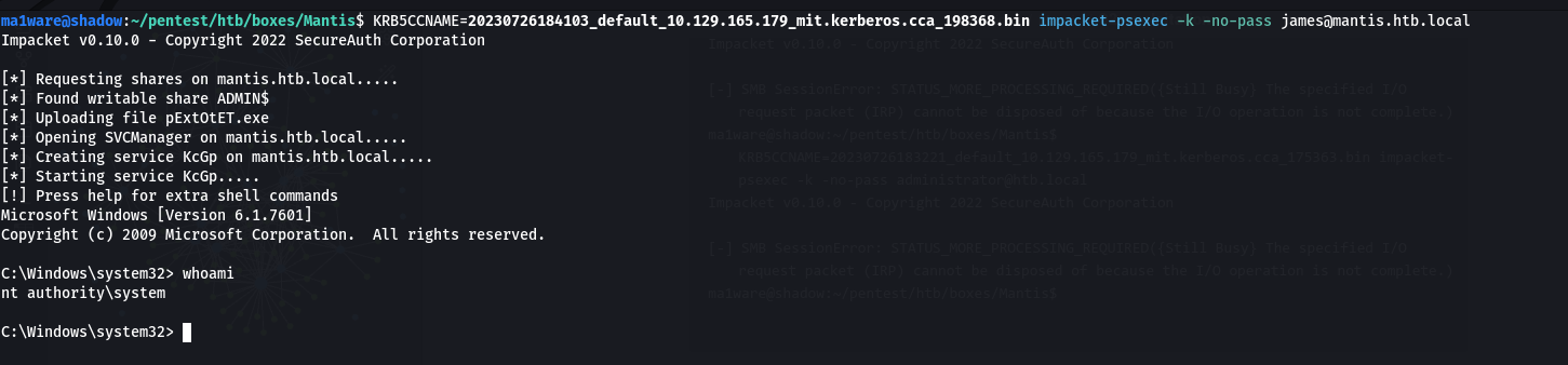 Shell using msf generated ticket